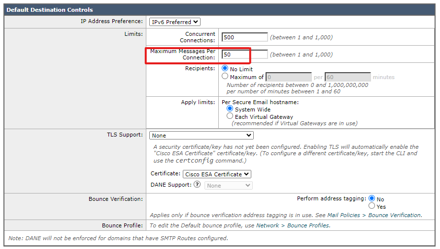 Edit Default Destination Controls