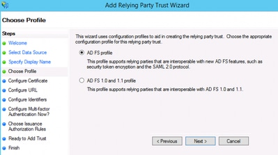 AD FS Profile Option to Utilize SAML 2.0