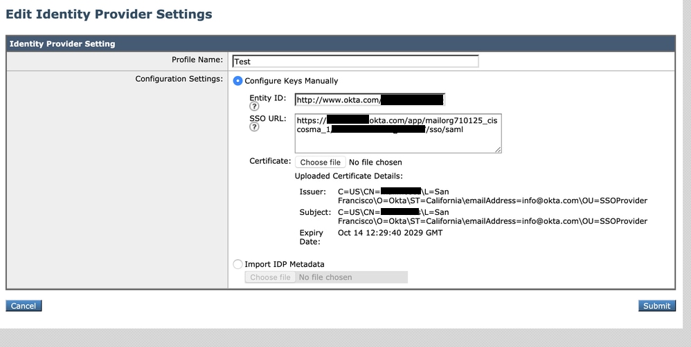 IdP Profiles Settings in SMA GUI