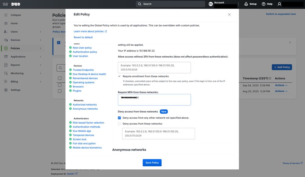 Cisco Duo Policy configuration