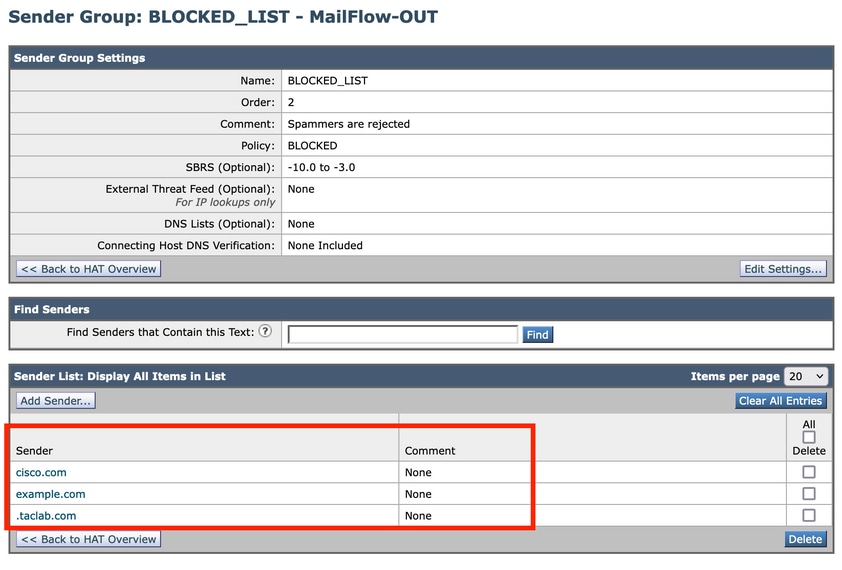 BLOCKED_LIST Sender Group