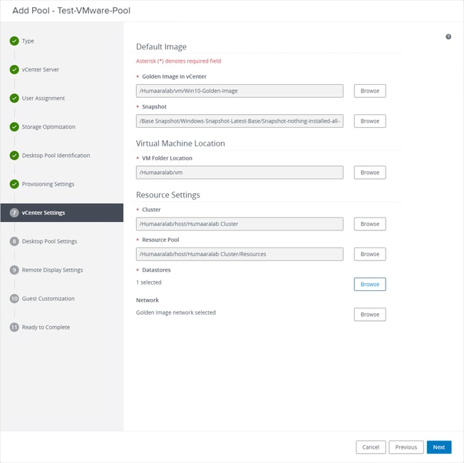 VmWare Horizon - VCenter Settings