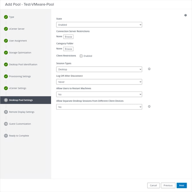 VmWare Horizon - Desktop Pool Settings