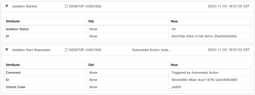 Log of the Automated Action From Audit Log Tab
