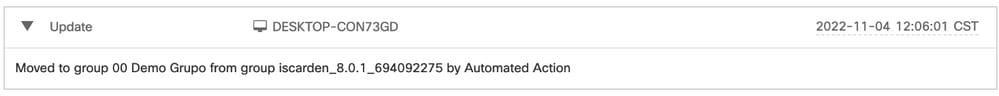 Log of the Automated Action (from Audit Log Tab)
