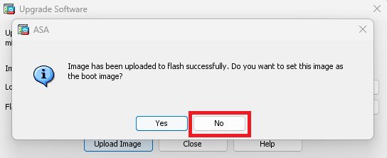 Once Image Upload is Finished, Click No