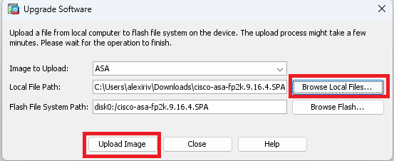 Under Upgrade Software, Click Upload Image