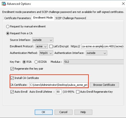 ACME Enrollment ASDM CA Installation.