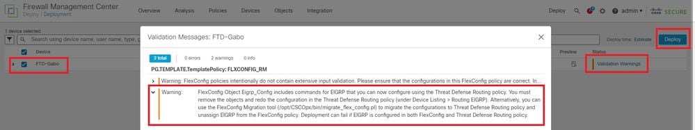 After Deployment of Pending Deployment Post-upgrade, this Warning Appears