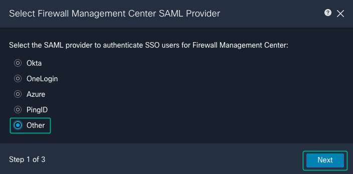 Select Firewall Management Center SAML Provider
