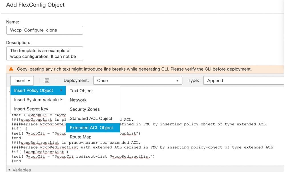 Select Extedned ACL Object for wccpRedirectList