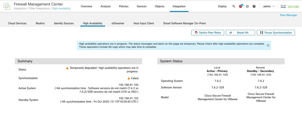 High Availability Temporarily Degraded