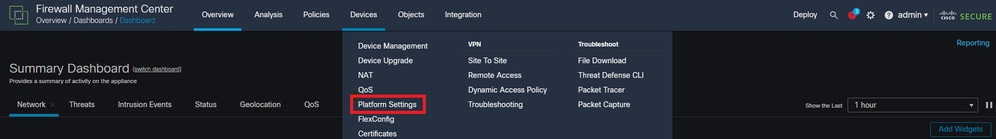 Navigate to Platform Settings in the FMC GUI