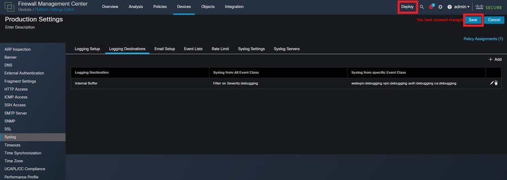 Save and Deploy Logging Changes