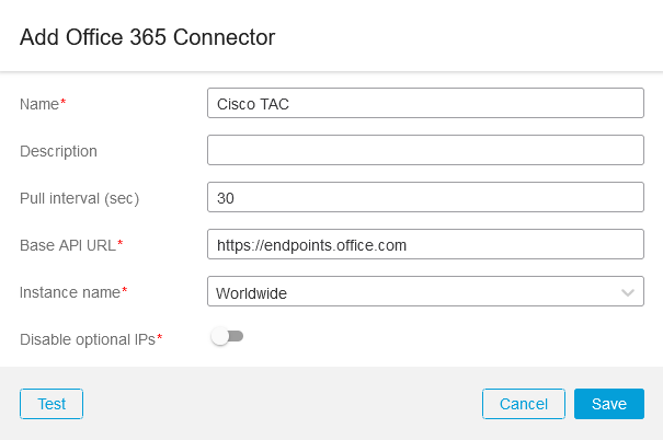 CSDAC Office 365 connector config