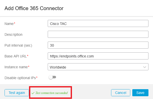 CSDAC Office 365 connector config succeed