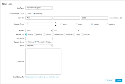 Menú Nueva tarea: instalar la última actualización