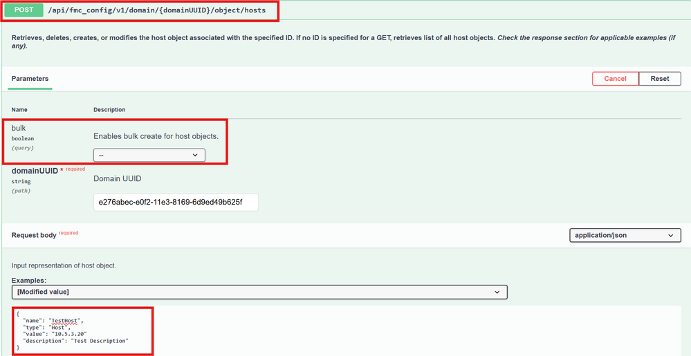 Sample JSON request to create object