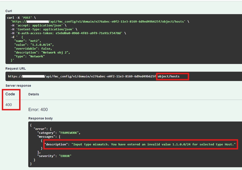 Failed JSON response for invalid type