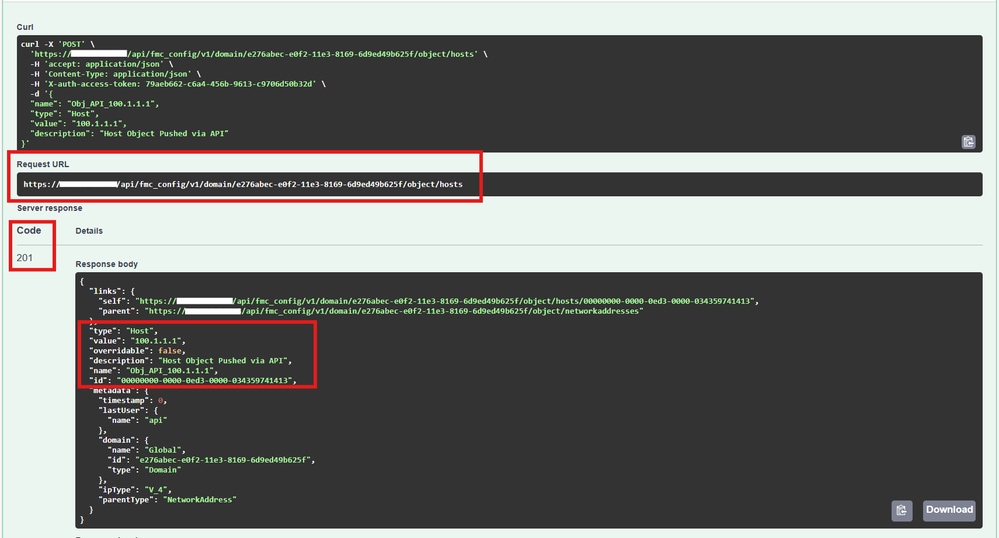 POST operation to create host object