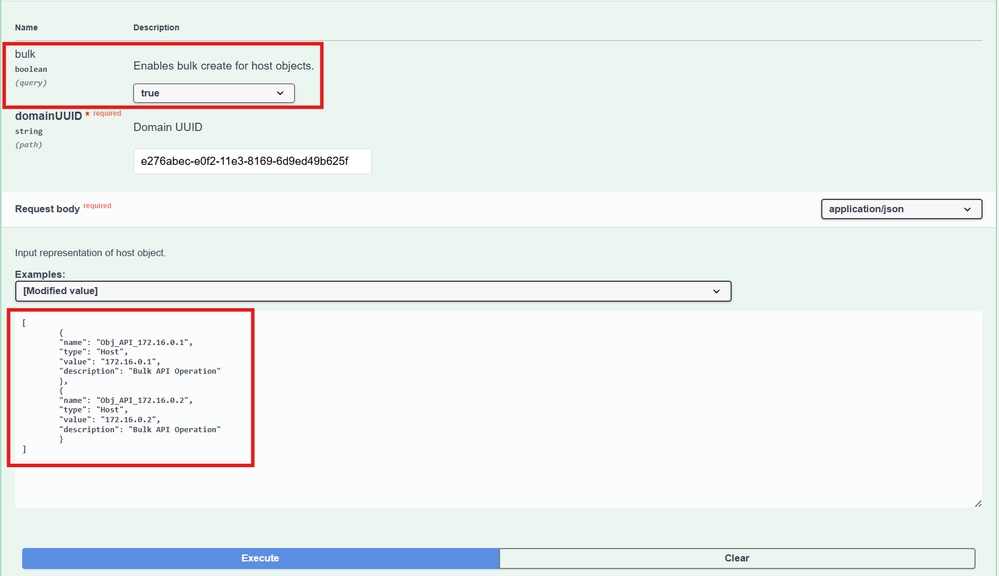 Sample JSON request to create bulk objects