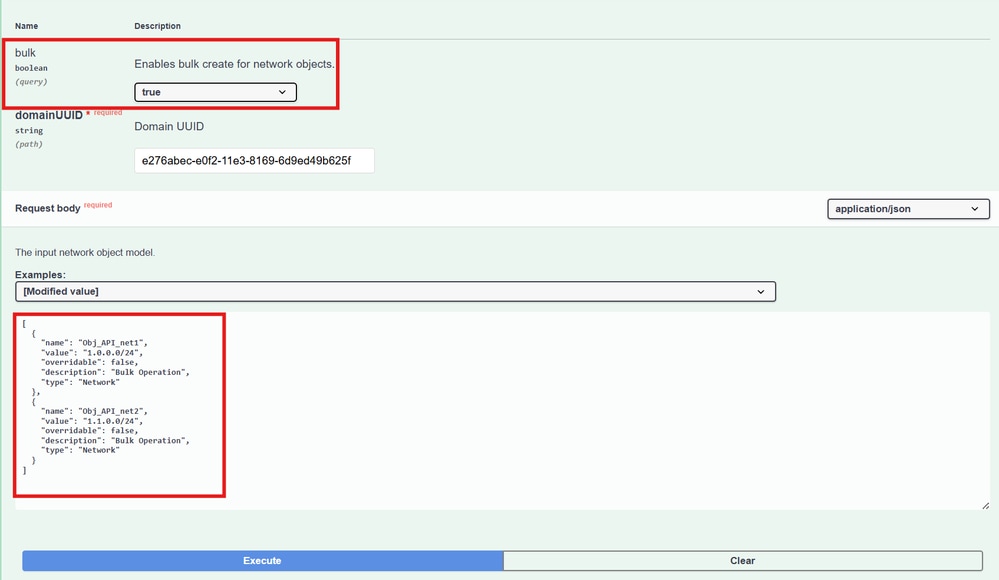 Sample JSON request to create bulk network objects