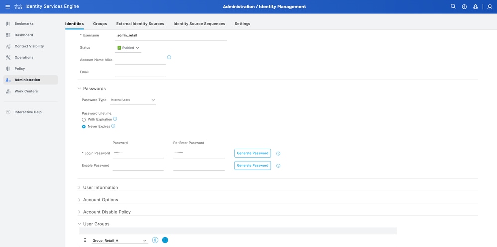 First Create User with Admin Rights for Group_Retail_A