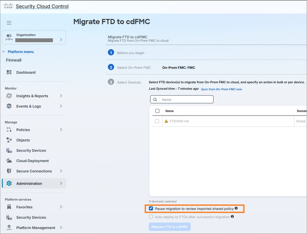 Migrate FTD to cdFMC