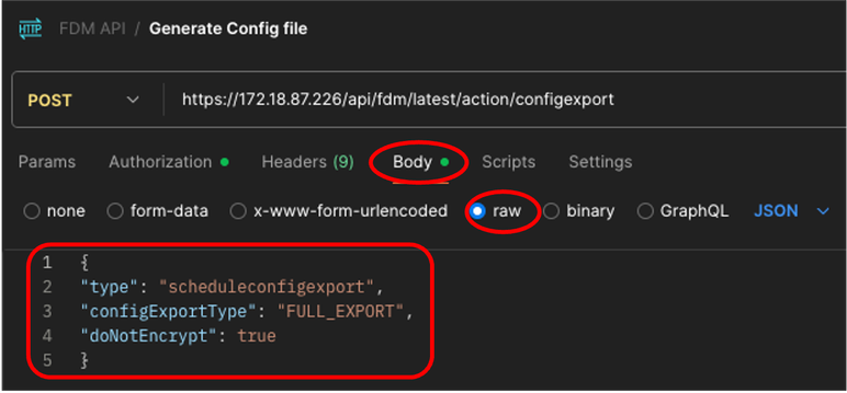 Postman - Generate Config File Request - Body