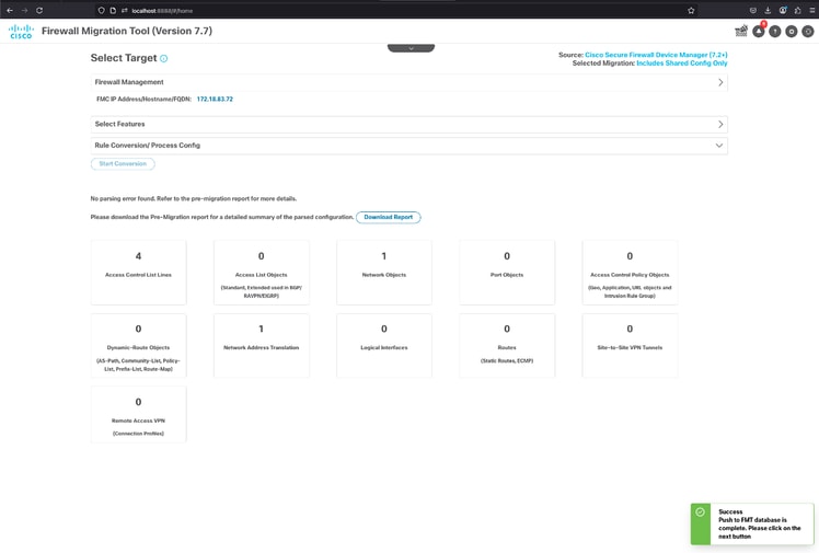 FMT - Database Push Successfully Completed