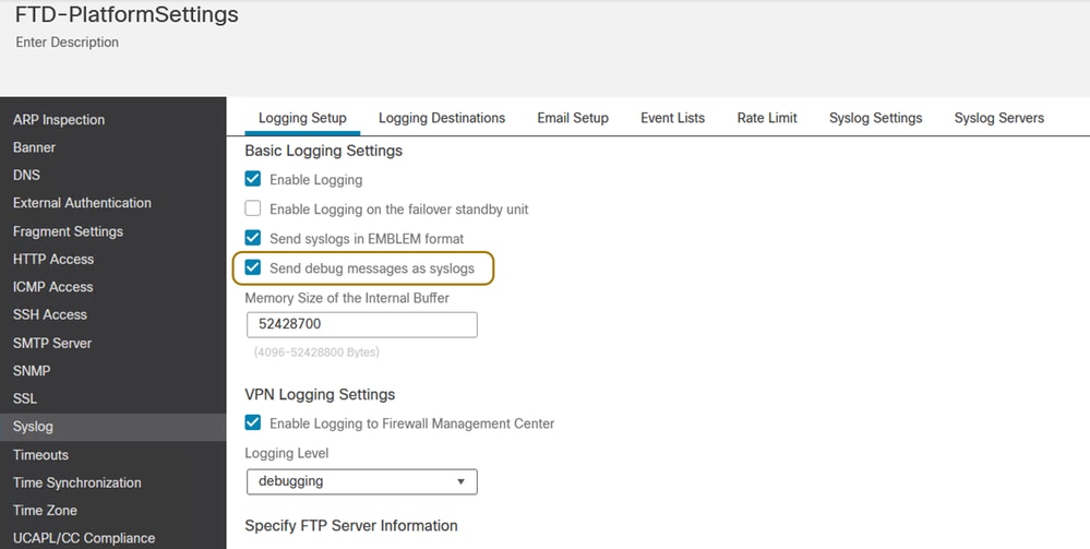 Platform Settings on FTD - Syslog