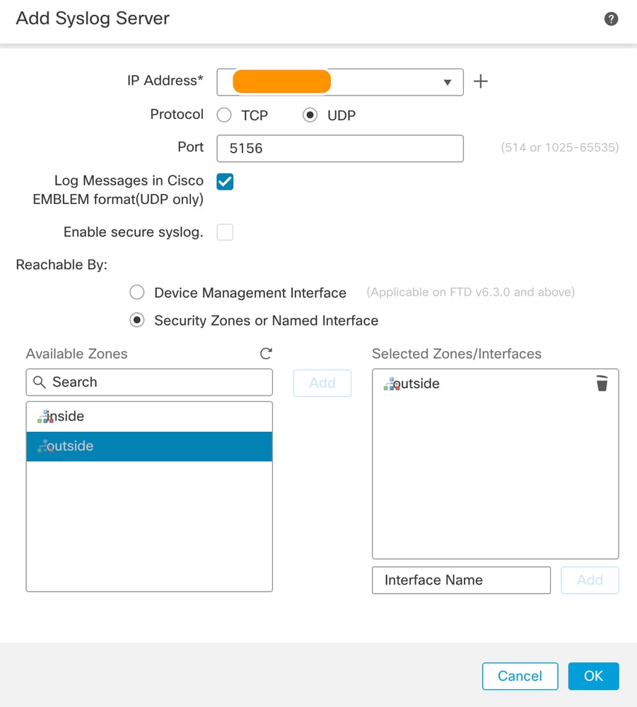 Platform Settings on FTD - Add Syslog Server