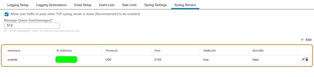 Platform Settings on FTD - Syslog Server Added