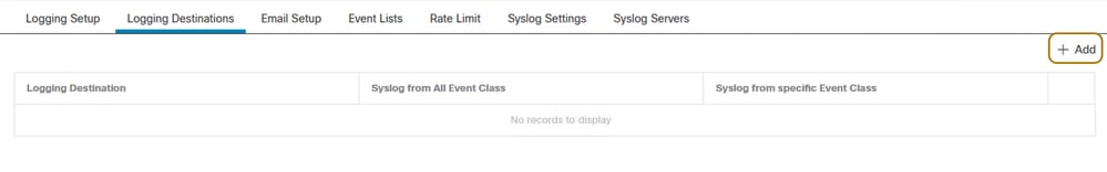 Platform Settings on FTD - Add Logging Destination