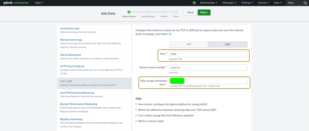 Specify Port and FTD IP Address