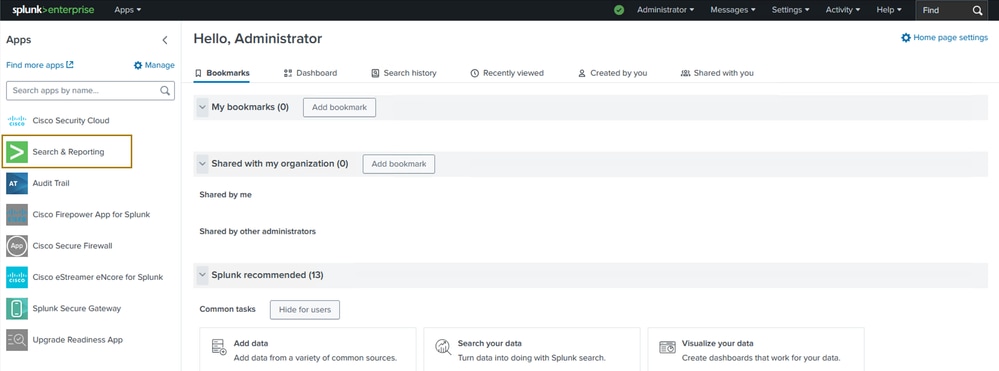 Navigate to the Search and Reporting App