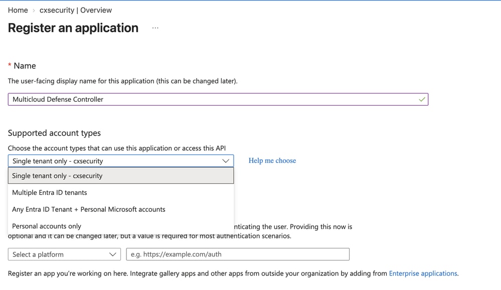 Enter Name and Supported Account Types