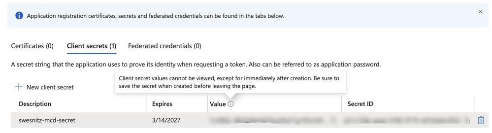 Copy and Save the Value and Secret ID