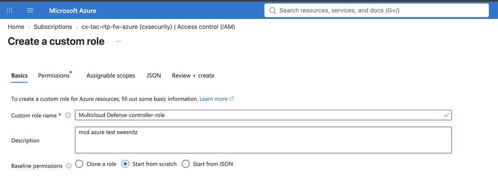 Enter Custom Role Name, Description and Baseline Permissions