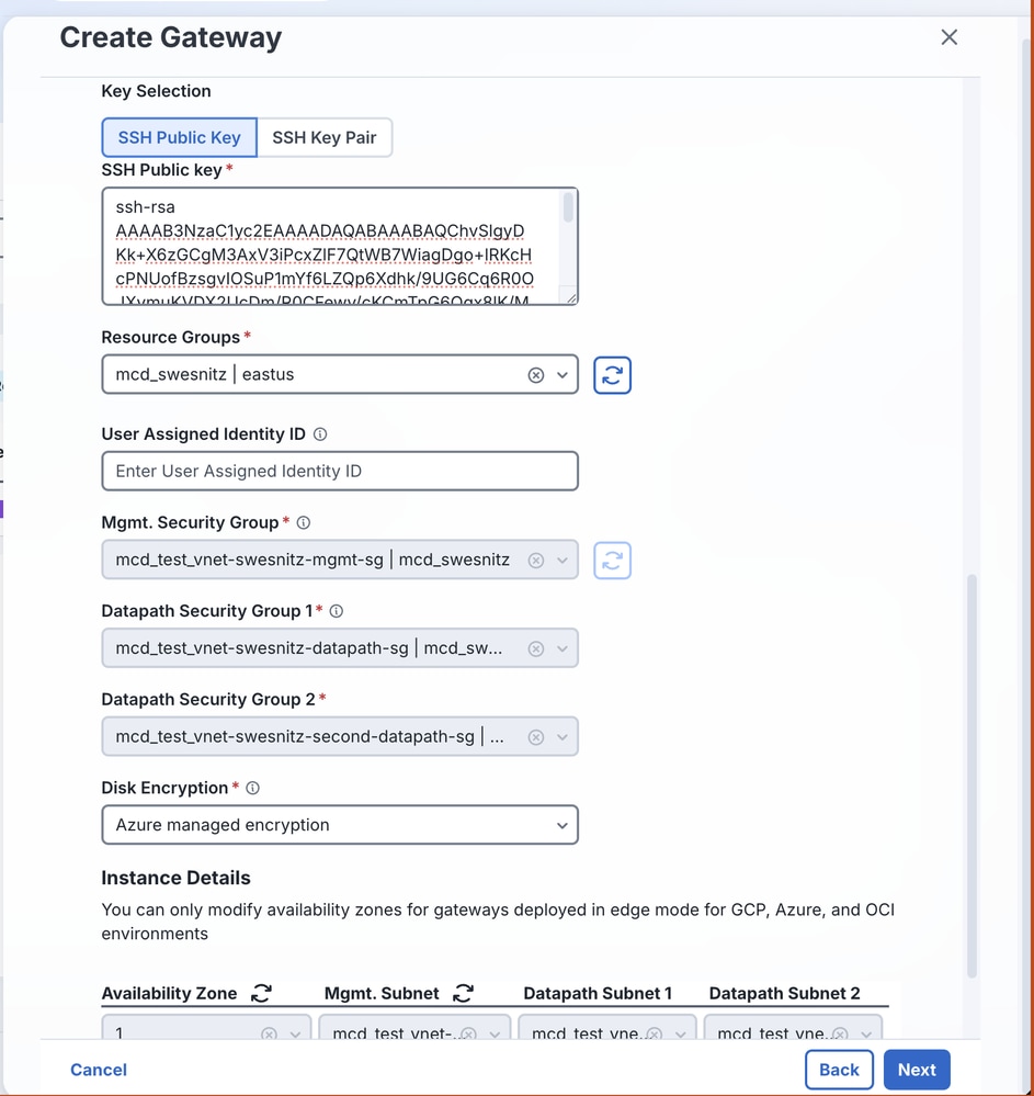 Enter Values dor SSH Public Key and Resource Groups