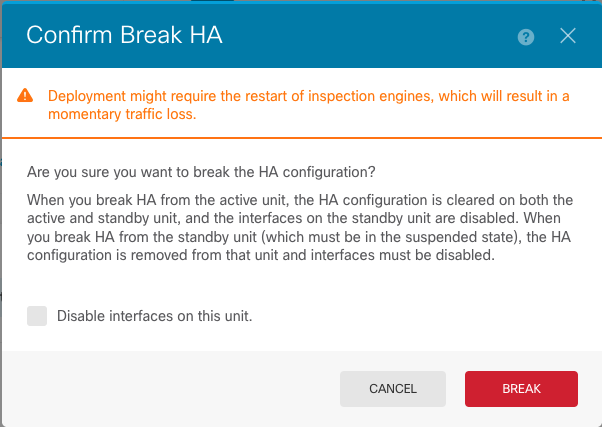 Break HA confirmation