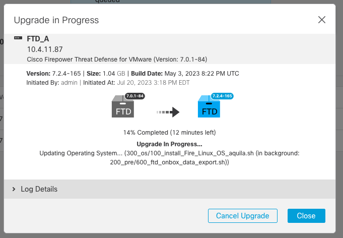 Upgrade in Active FTD