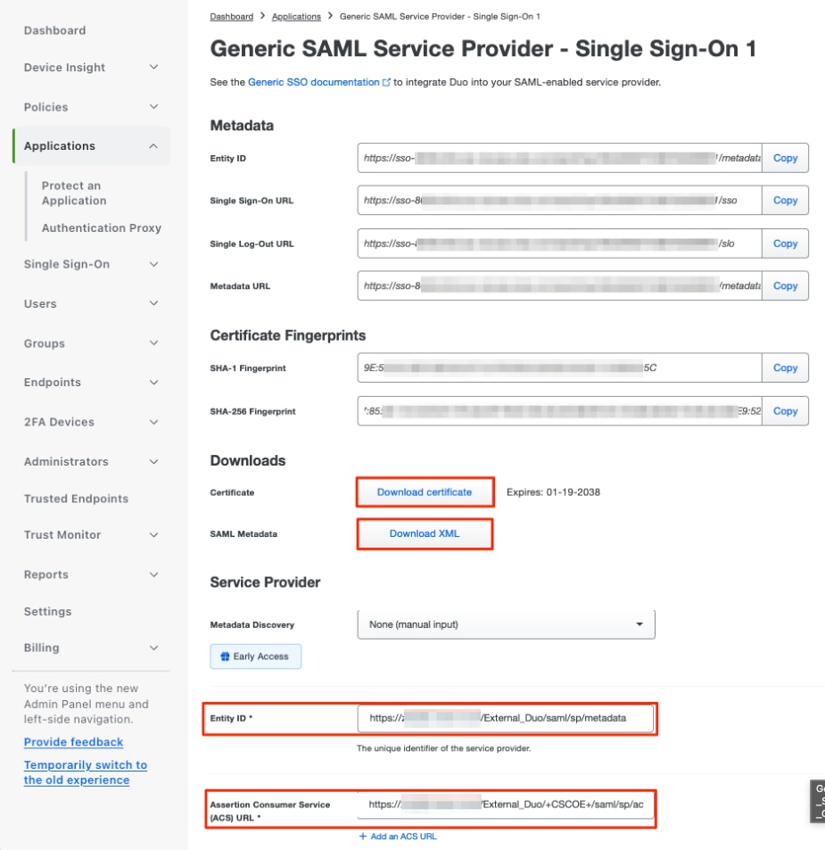 Duo Configure Generic SAML Application