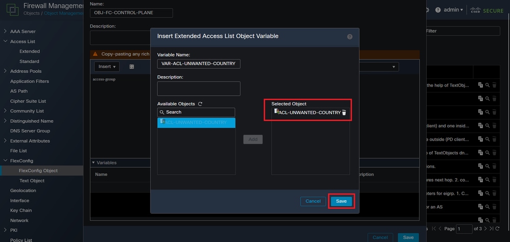 Image 13. FlexConfig Object variable ACL assigment