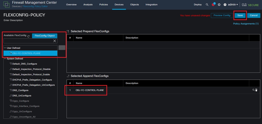 Image 18. FlexConfig Policy Object Assignment
