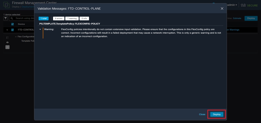 Image 22. FTD Deployment Flexconfig warning