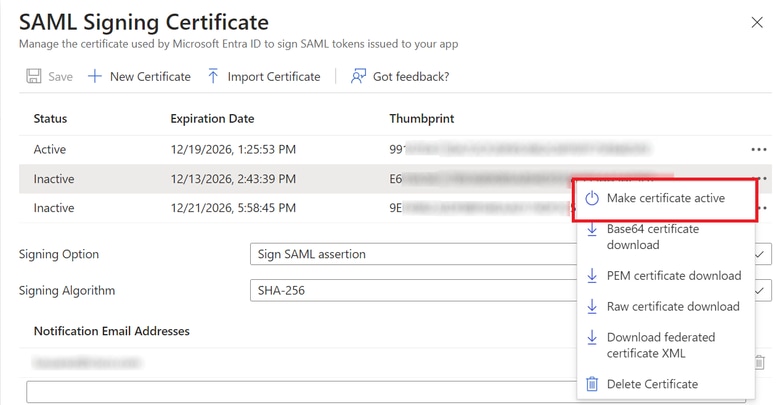 Make custom certificate active