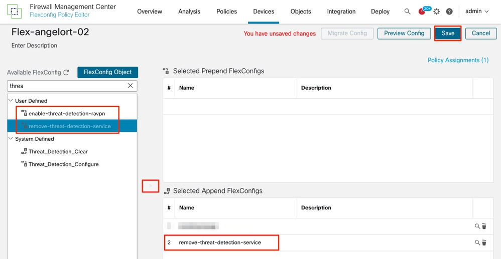 Add the FlexConfig object to the policy.