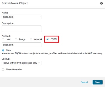Network Object Menu