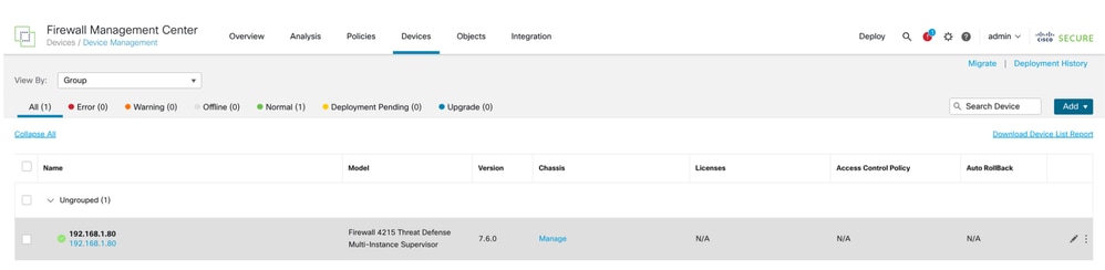 Device Management Page Listing 4200 Series (MI mode) Devices